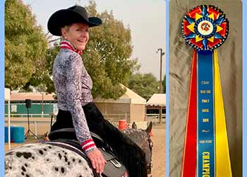 Dal Porto Equestrian adult team member Lori with awards from CSHA year end finals in 2021 